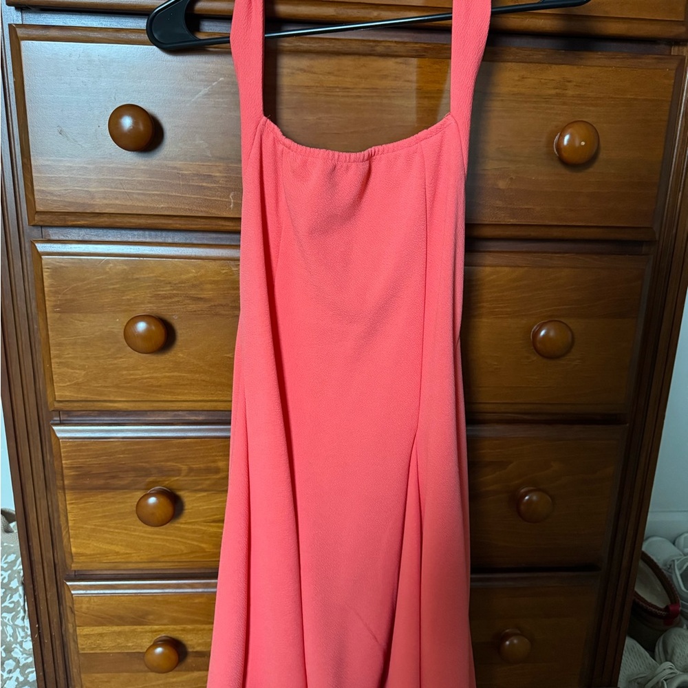 Coral Pink Halter Neck Flowy Dress